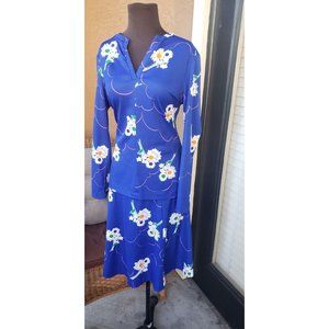 1960s, 70s V Neck Floral Skirt Set